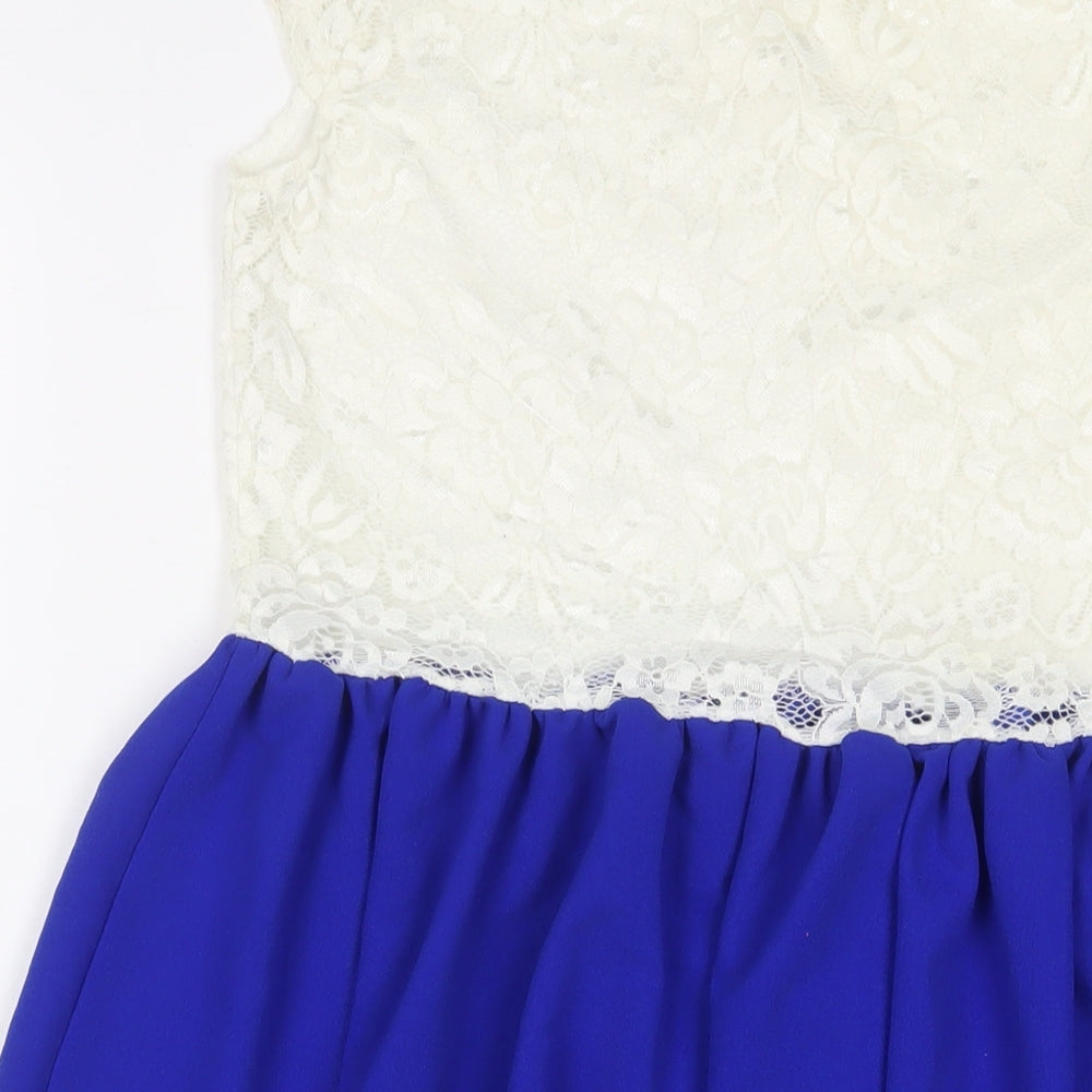 ELF'IN Womens Blue Polyester A-Line Size M Crew Neck Pullover