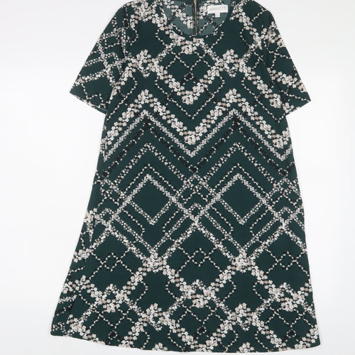 Apricot Womens Green Geometric Polyester A-Line Size 8 Crew Neck Zip