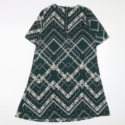 Apricot Womens Green Geometric Polyester A-Line Size 8 Crew Neck Zip