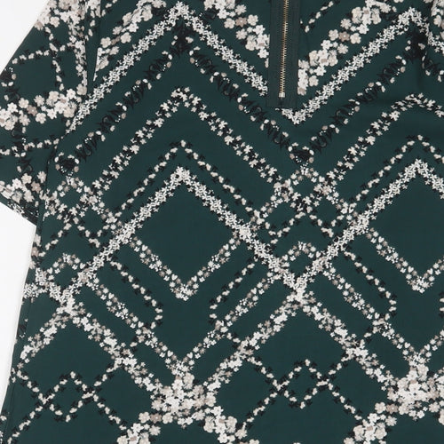 Apricot Womens Green Geometric Polyester A-Line Size 8 Crew Neck Zip