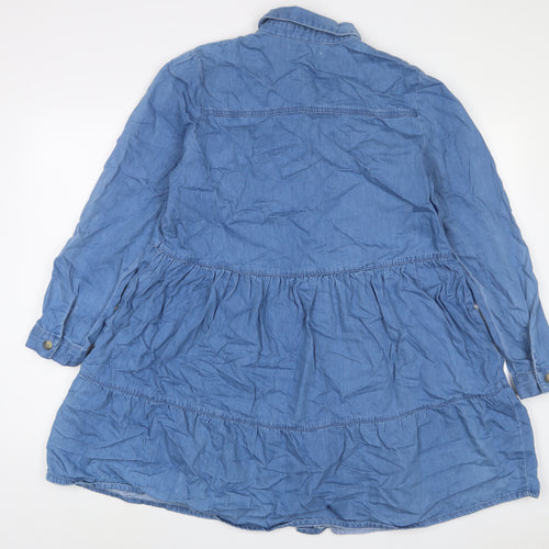 Denim & Co. Womens Blue Cotton A-Line Size 14 Collared Button