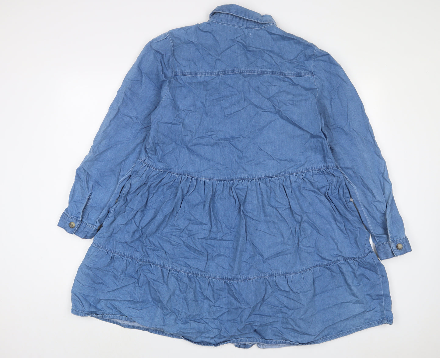 Denim & Co. Womens Blue Cotton A-Line Size 14 Collared Button