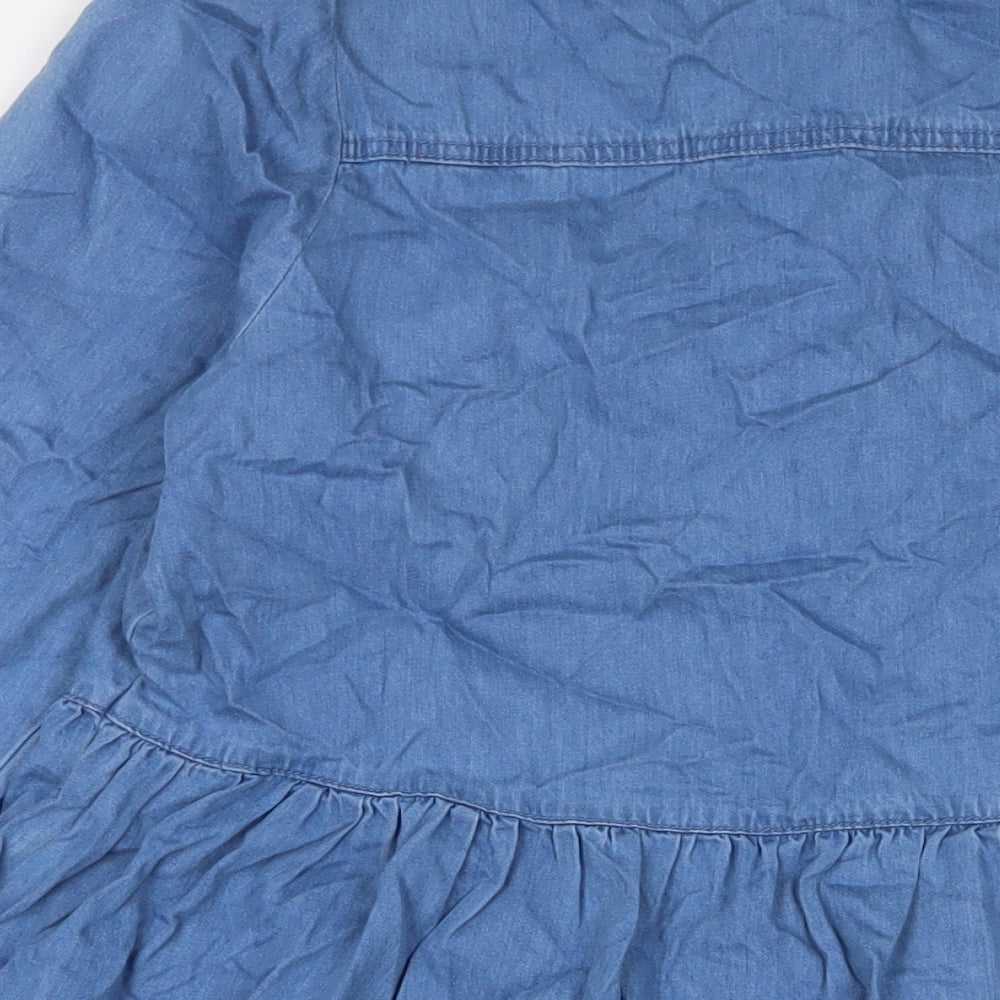 Denim & Co. Womens Blue Cotton A-Line Size 14 Collared Button