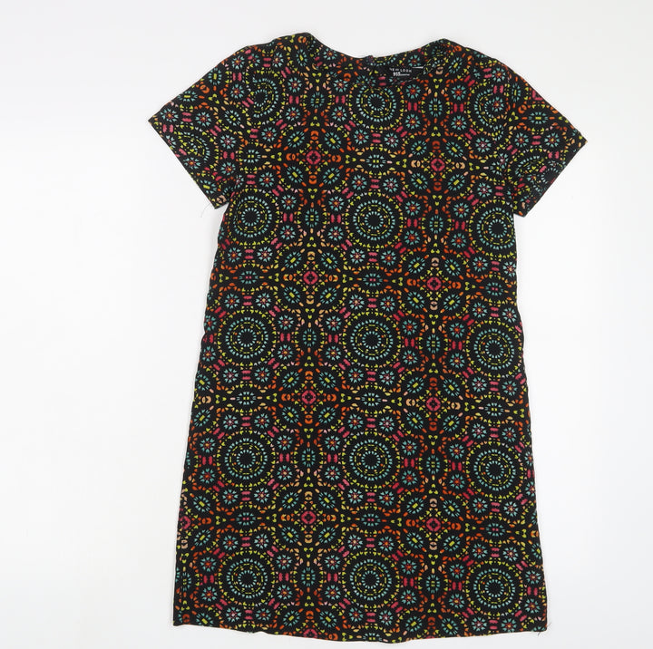 New Look Girls Multicoloured Geometric Polyester A-Line Size 10-11 Years Boat Neck Button