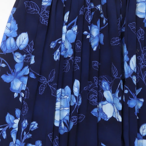 Roberto Celli Womens Blue Floral Polyester A-Line Skirt Size 16 - Pleated