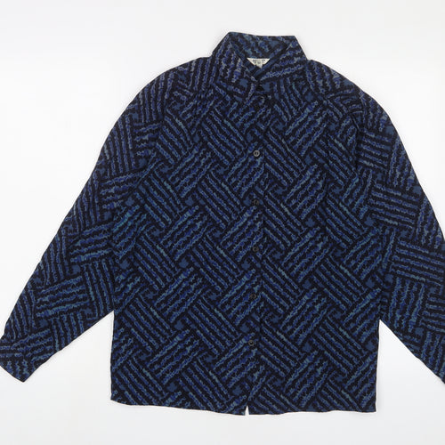 Gor-Ray Womens Blue Geometric Polyester Basic Button-Up Size 12 Collared
