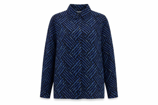 Front view of Gor-Ray women’s blue geometric polyester basic button-up, size UK 12, collared