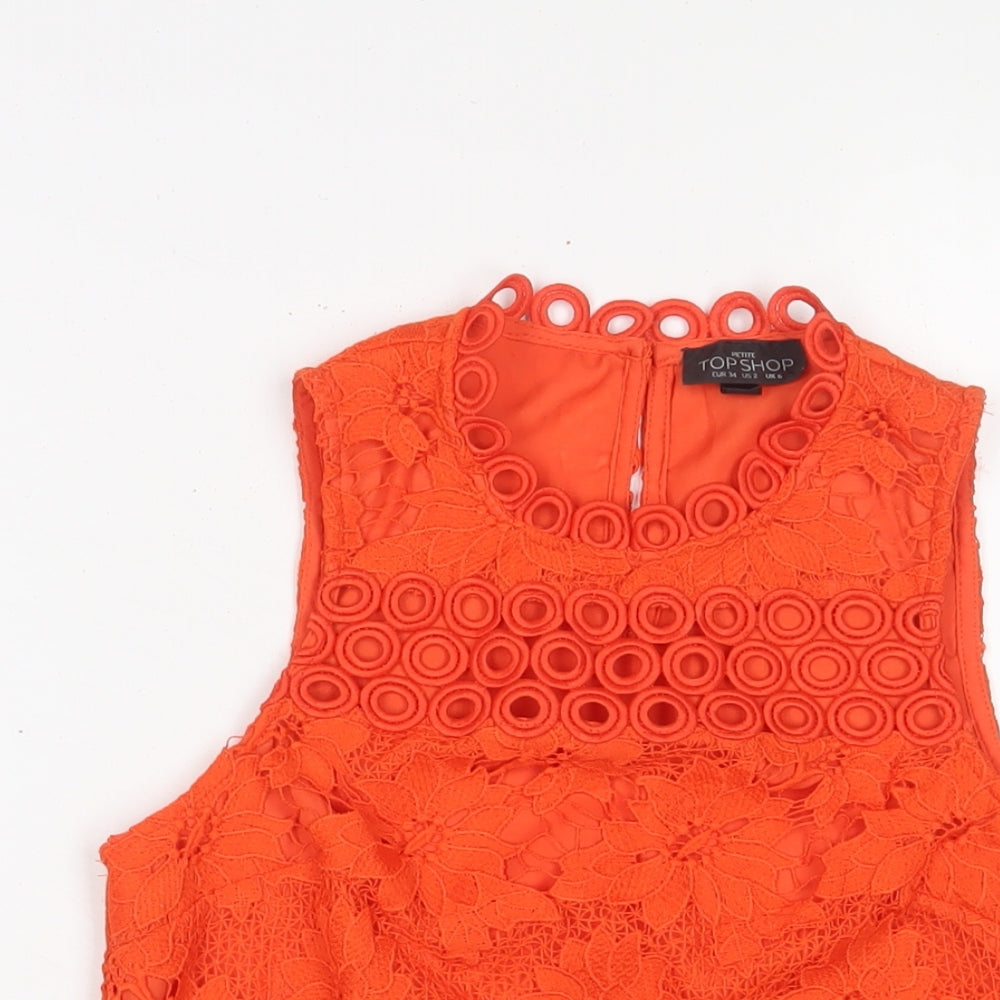 Topshop Womens Orange Polyester Basic Tank Size 6 Crew Neck