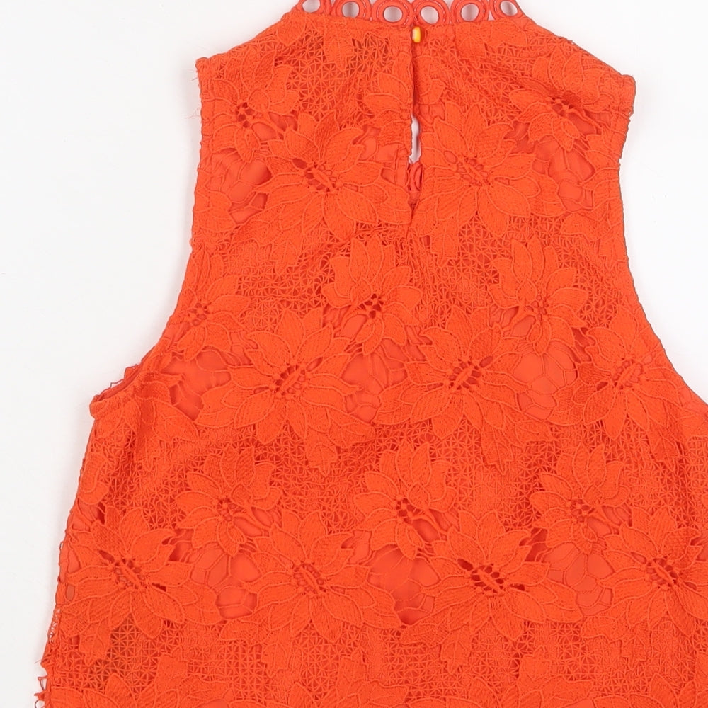 Topshop Womens Orange Polyester Basic Tank Size 6 Crew Neck