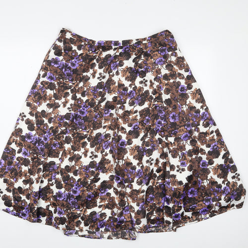 Clements Ribeiro Womens Purple Floral Polyester A-Line Skirt Size 14 Zip