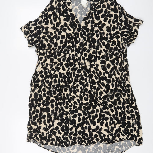 H&M Womens Black Geometric Viscose A-Line Size L V-Neck Pullover