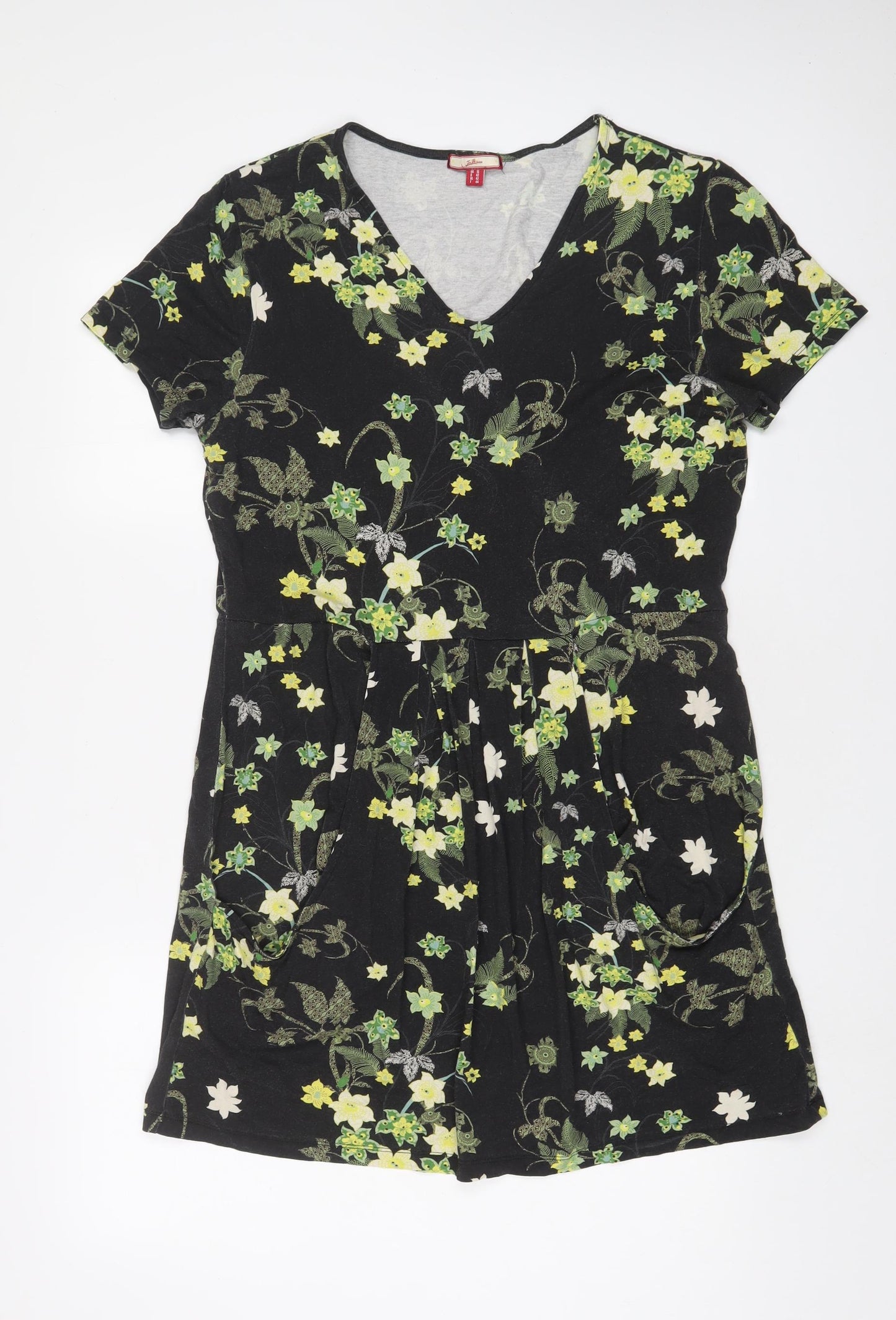 Joe Browns Womens Black Floral Viscose A-Line Size 16 V-Neck Pullover
