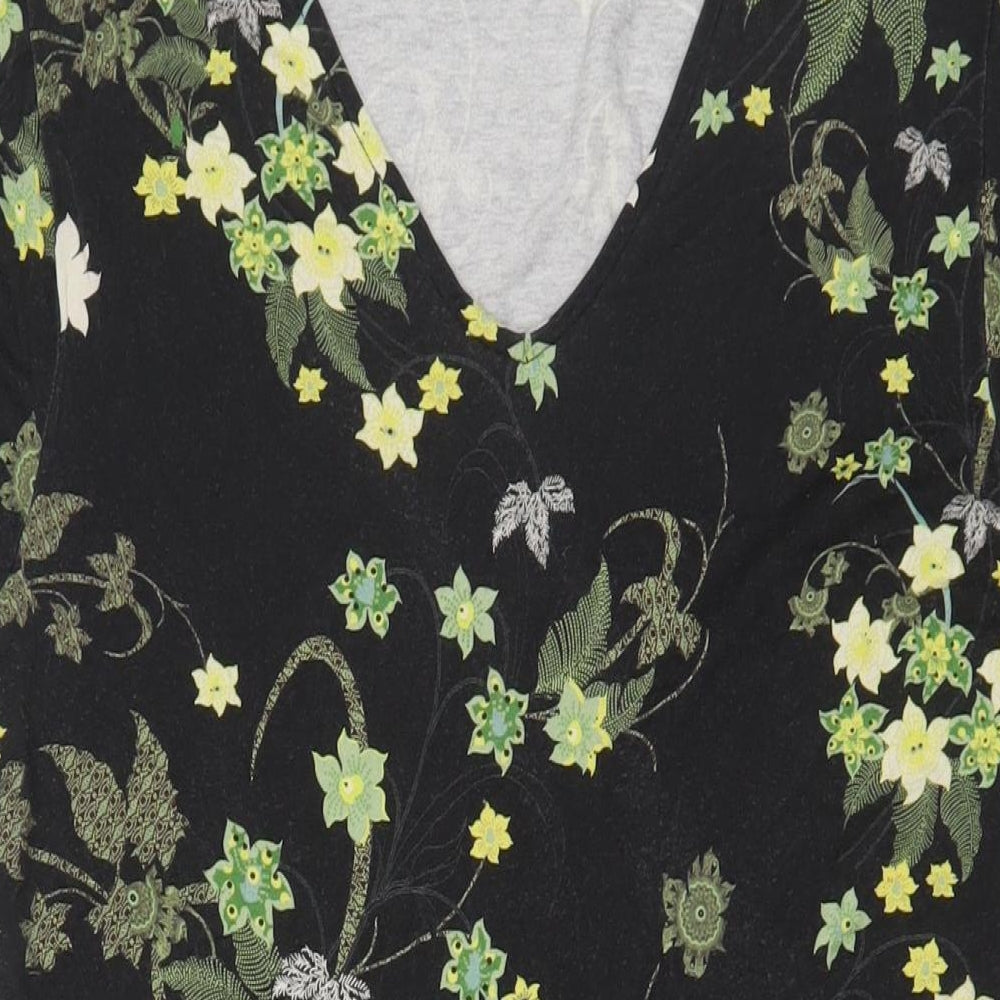 Joe Browns Womens Black Floral Viscose A-Line Size 16 V-Neck Pullover