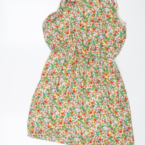 H&M Womens Multicoloured Floral Polyester A-Line Size 10 Crew Neck Button