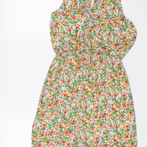 H&M Womens Multicoloured Floral Polyester A-Line Size 10 Crew Neck Button