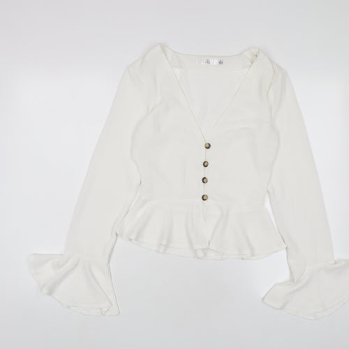 Missguided Womens White Polyester Basic Blouse Size 6 V-Neck
