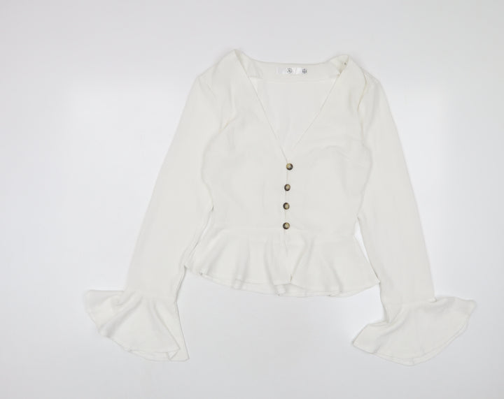 Missguided Womens White Polyester Basic Blouse Size 6 V-Neck