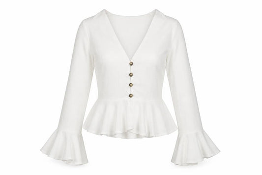 Front view of Missguided women’s white polyester basic blouse, size UK 6, v-neck