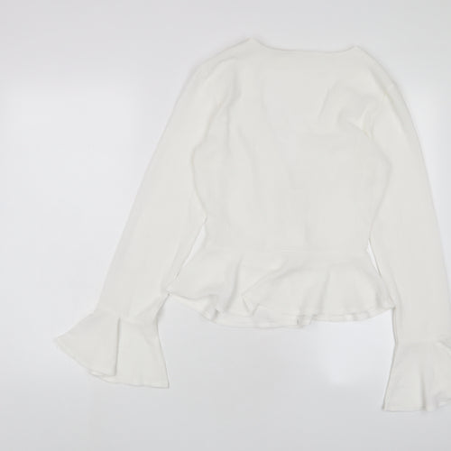 Missguided Womens White Polyester Basic Blouse Size 6 V-Neck