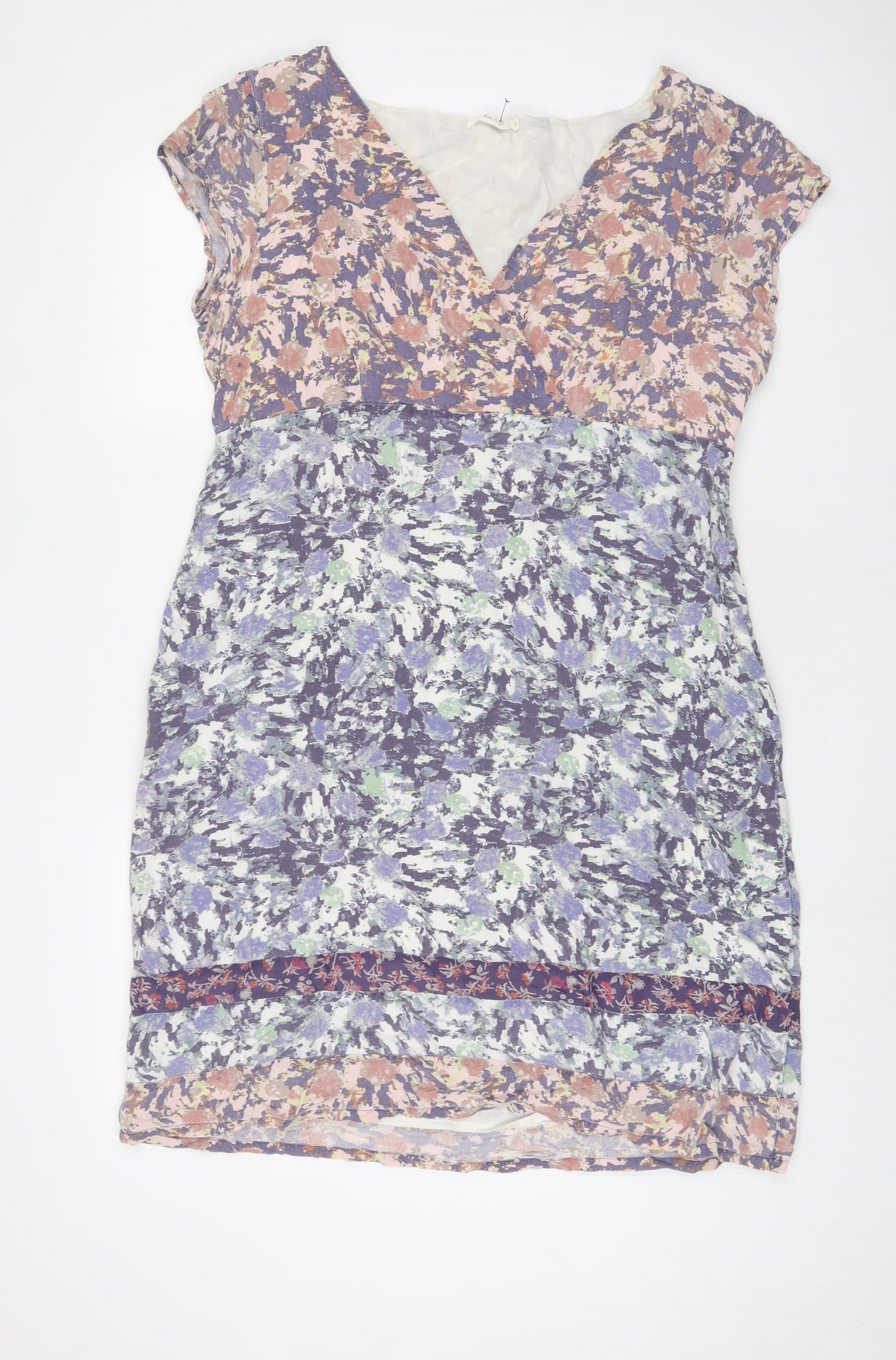 White Stuff Womens Multicoloured Geometric Cotton A-Line Size 18 V-Neck Zip