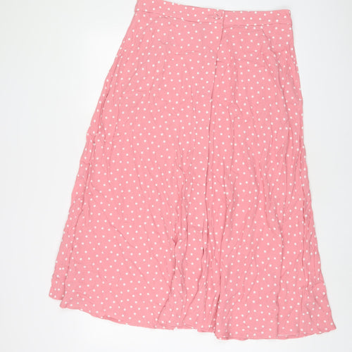 Marks and Spencer Womens Pink Polka Dot Viscose A-Line Skirt Size 14 Button