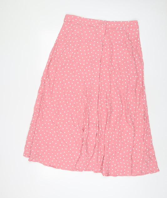 Marks and Spencer Womens Pink Polka Dot Viscose A-Line Skirt Size 14 Button