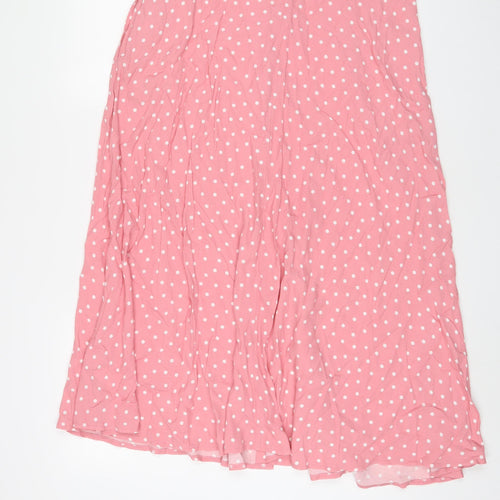 Marks and Spencer Womens Pink Polka Dot Viscose A-Line Skirt Size 14 Button