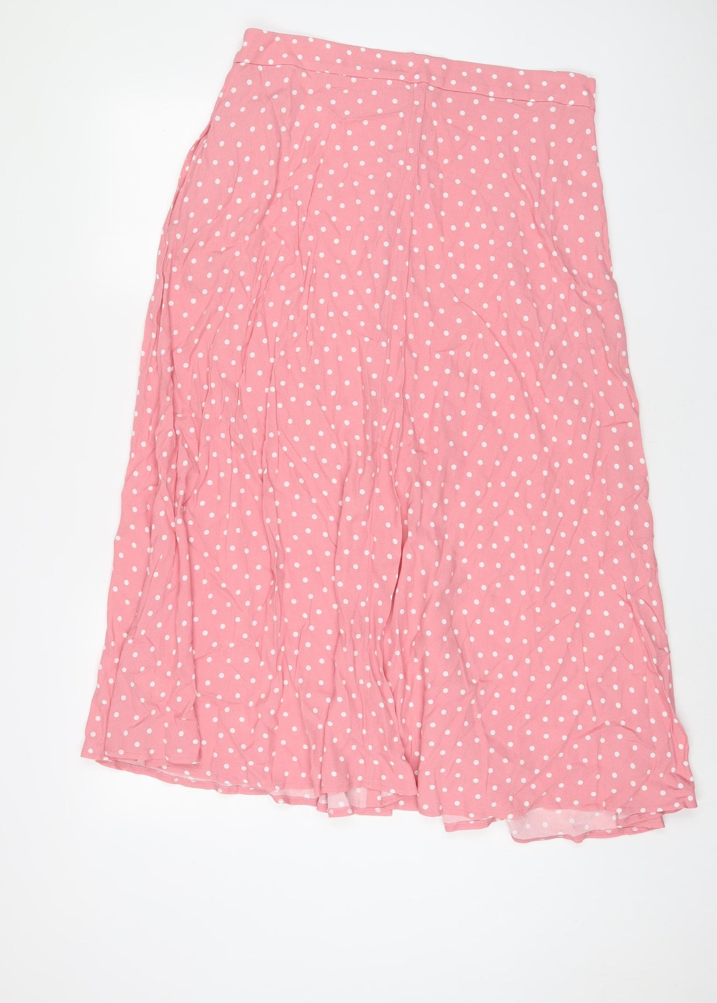 Marks and Spencer Womens Pink Polka Dot Viscose A-Line Skirt Size 14 Button