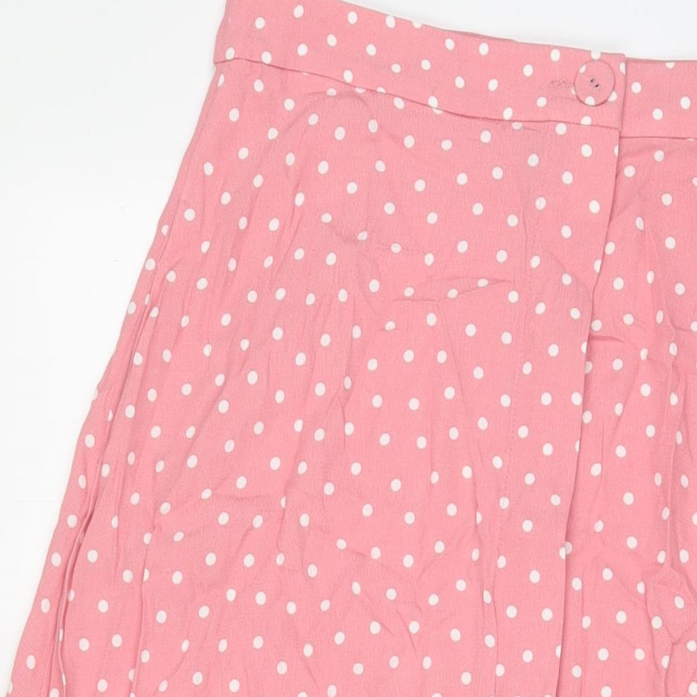 Marks and Spencer Womens Pink Polka Dot Viscose A-Line Skirt Size 14 Button