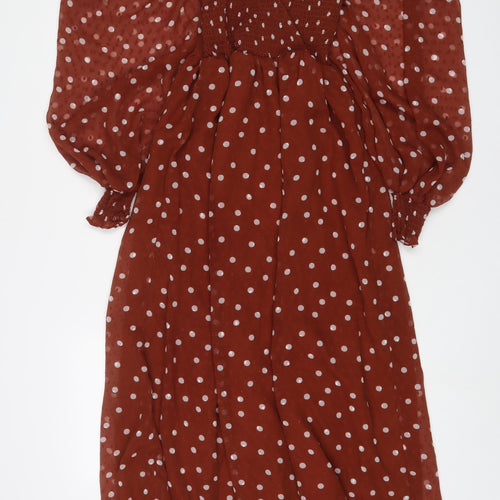 ASOS Womens Brown Polka Dot Polyester A-Line Size 6 V-Neck Pullover
