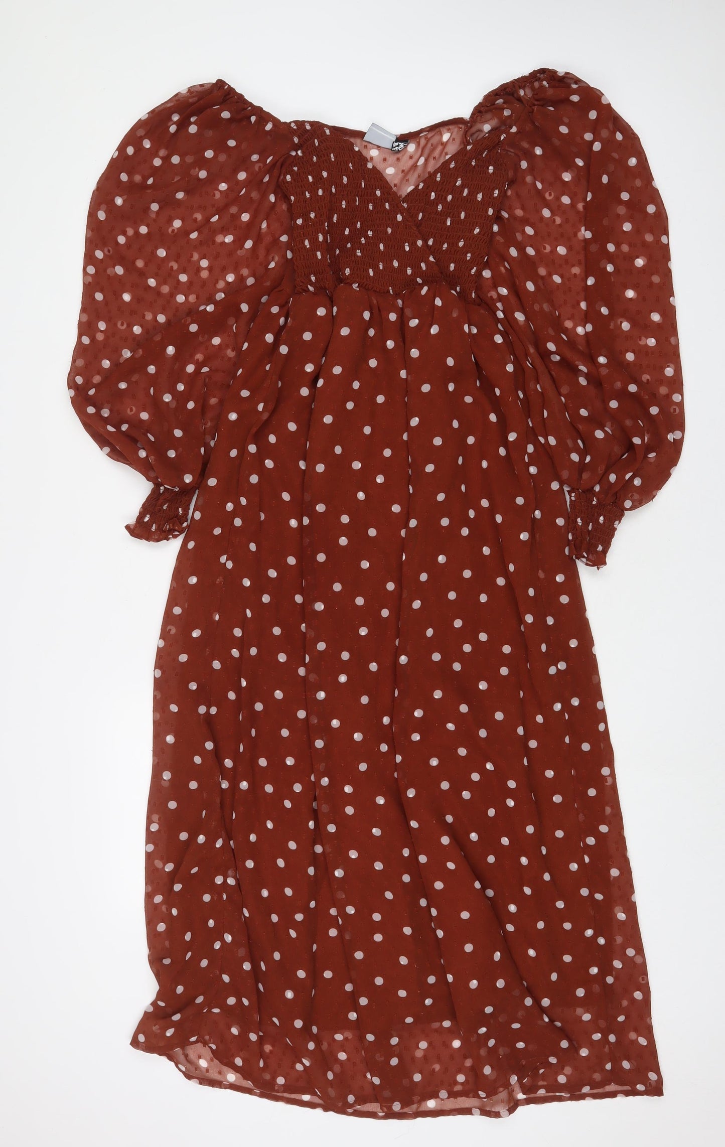 ASOS Womens Brown Polka Dot Polyester A-Line Size 6 V-Neck Pullover