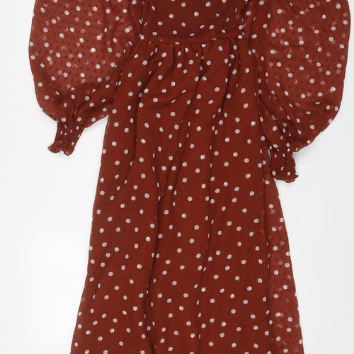 ASOS Womens Brown Polka Dot Polyester A-Line Size 6 V-Neck Pullover