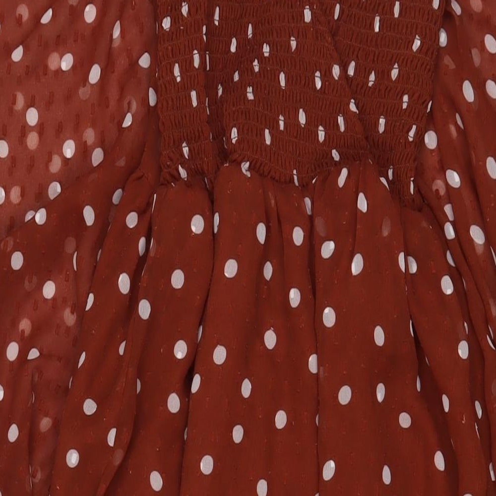 ASOS Womens Brown Polka Dot Polyester A-Line Size 6 V-Neck Pullover