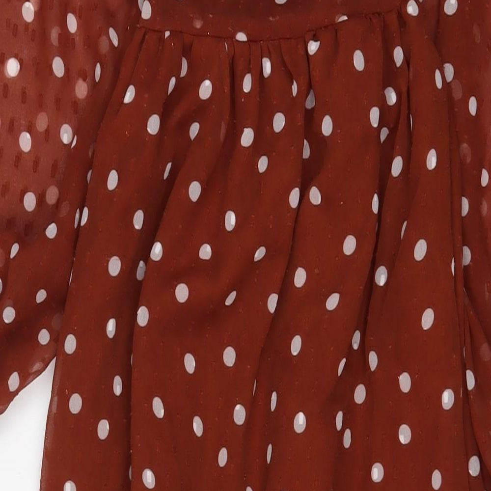 ASOS Womens Brown Polka Dot Polyester A-Line Size 6 V-Neck Pullover