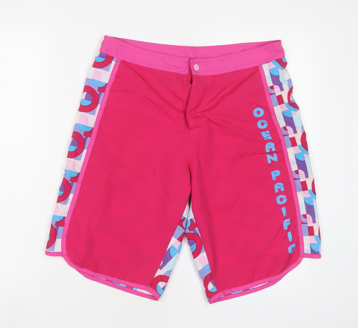 OCEAN PA Womens Pink Geometric Polyester Sweat Shorts Size 12 L11 in Regular Snap