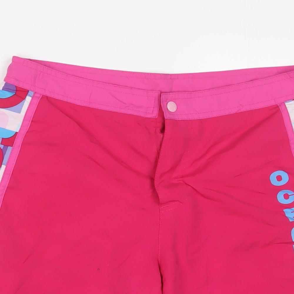 OCEAN PA Womens Pink Geometric Polyester Sweat Shorts Size 12 L11 in Regular Snap