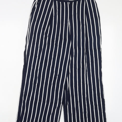 Monki Womens Blue Striped Viscose Trousers Size 8 L26 in Regular Hook & Eye