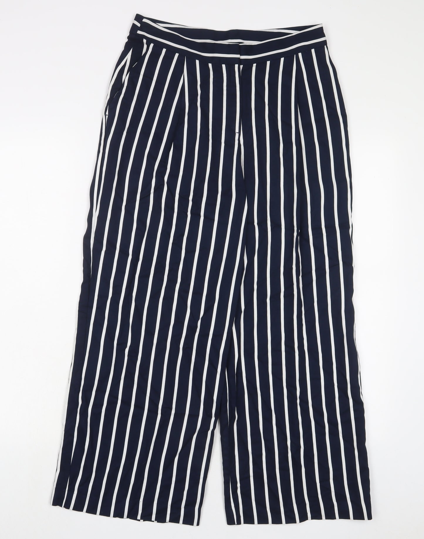 Monki Womens Blue Striped Viscose Trousers Size 8 L26 in Regular Hook & Eye