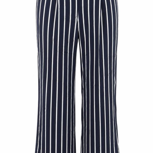 Monki Womens Blue Striped Viscose Trousers Size 8 L26 in Regular Hook & Eye