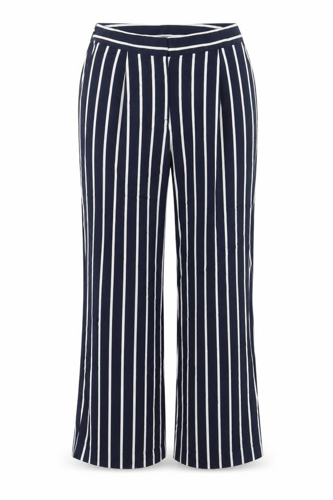 Monki Womens Blue Striped Viscose Trousers Size 8 L26 in Regular Hook & Eye