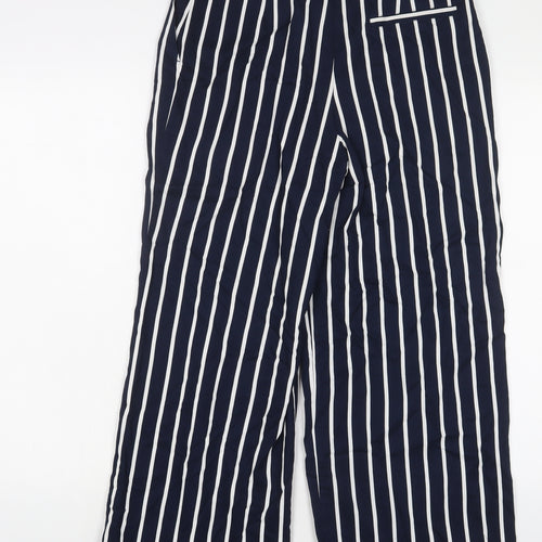 Monki Womens Blue Striped Viscose Trousers Size 8 L26 in Regular Hook & Eye