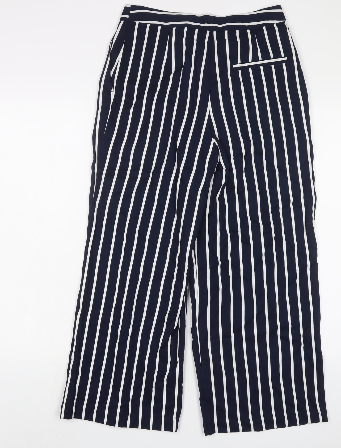 Monki Womens Blue Striped Viscose Trousers Size 8 L26 in Regular Hook & Eye