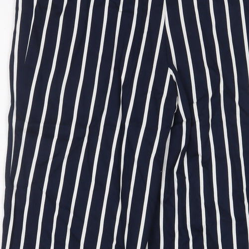 Monki Womens Blue Striped Viscose Trousers Size 8 L26 in Regular Hook & Eye