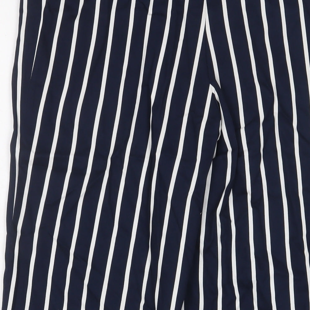 Monki Womens Blue Striped Viscose Trousers Size 8 L26 in Regular Hook & Eye