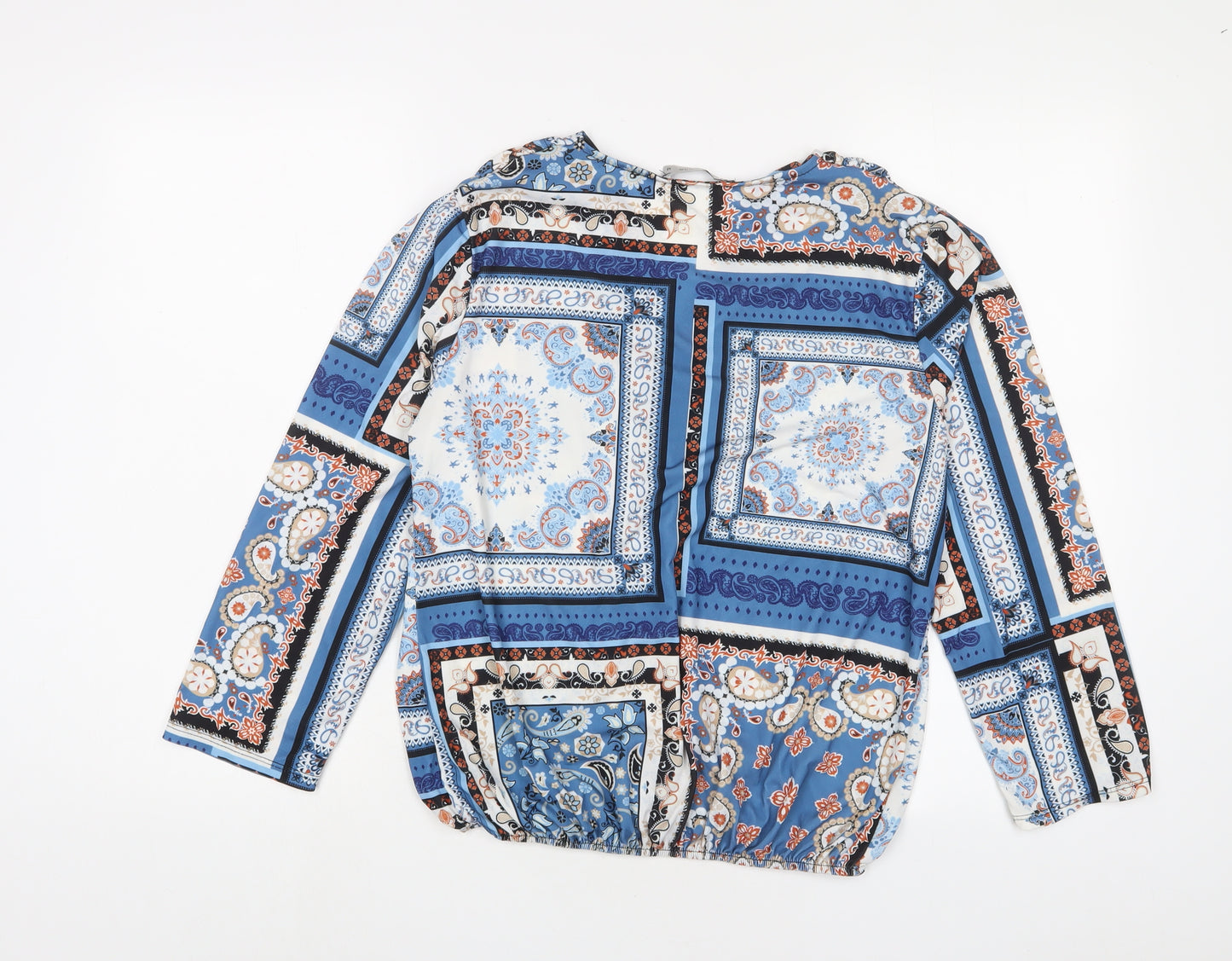 Rosa Rosae Womens Blue Geometric Polyester Basic T-Shirt Size M V-Neck