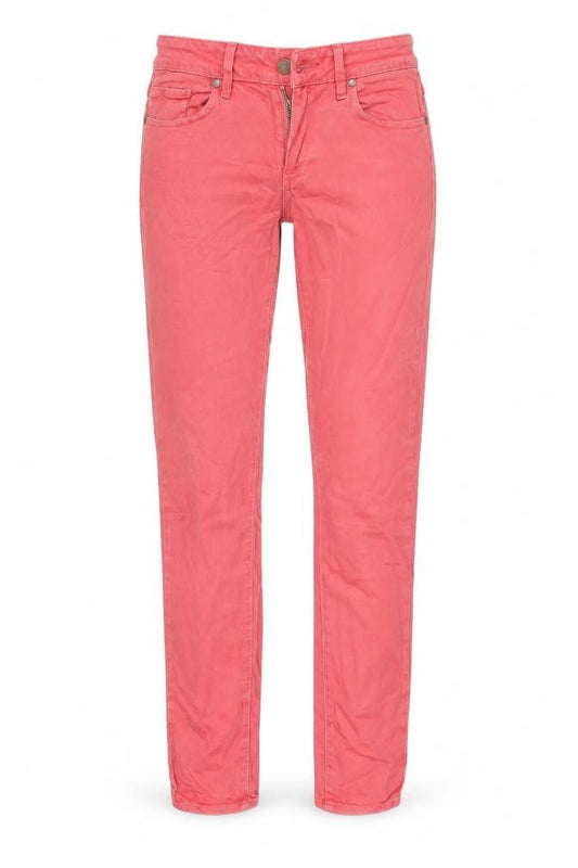 Front view of Page women’s pink cotton blend straight jeans, size UK 26, in, 28-inch leg regular zip