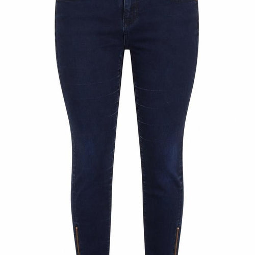 Marks and Spencer Womens Blue Cotton Blend Tapered Jeans Size 10 L28 in Regular Zip - zips to legs .