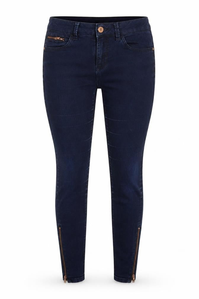 Marks and Spencer Womens Blue Cotton Blend Tapered Jeans Size 10 L28 in Regular Zip - zips to legs .