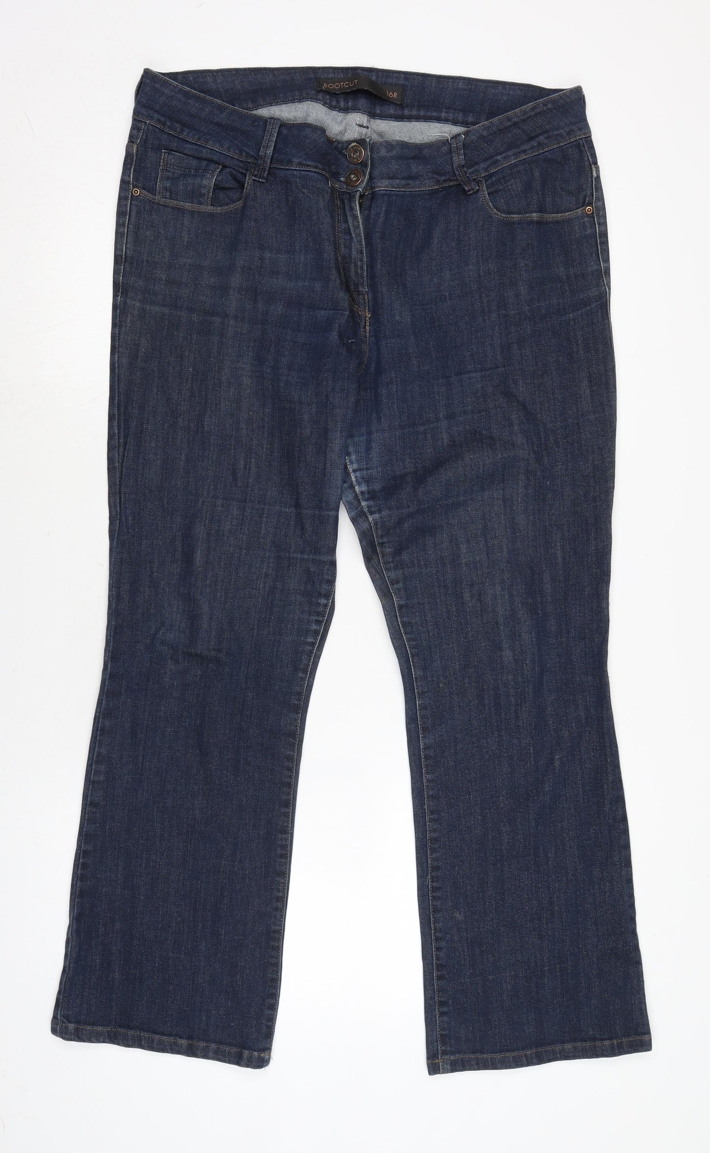 NEXT Womens Blue Cotton Bootcut Jeans Size 16 L27 in Regular Zip