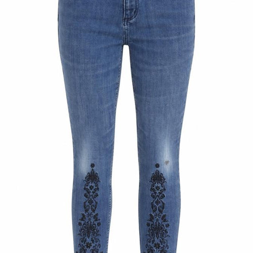 Marks and Spencer Womens Blue Cotton Blend Skinny Jeans Size 12 L25 in Regular Zip - Embroidery Detail